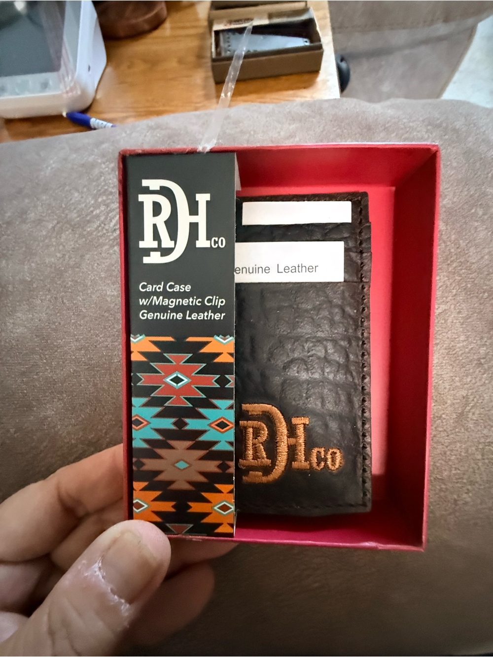 RH Co Genuine Leather Money Clip - Black with Orange Logo